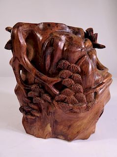 Chinese Carved Wooden Brush Pot