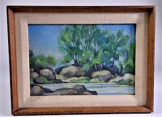 Karl Drerup (1904-2000) "River View" Oil / Panel