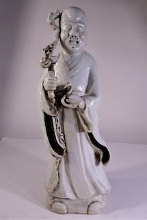 Tall Chinese Blanc de Chine Porcelain Figure of Laozi