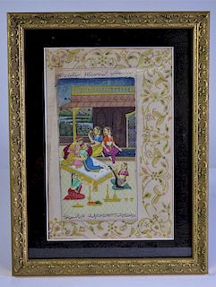 19th C Indian/Persian Palace Scene, Handpainted