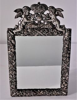 Antique Silver Plated Cherub Dresser Mirror