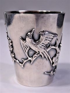 Chinese Silver Julep Cup w Bird, 1.8 Troy oz