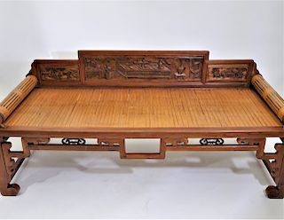 Chinese Finely Carved Wooden Bench/Daybed