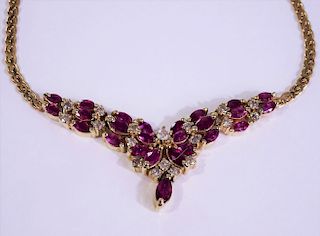 Ruby and Diamond Necklace, 14k Yellow Gold