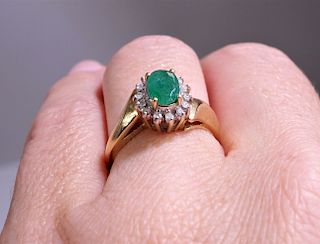 Emerald and Diamond Ring, 14k Yellow Gold