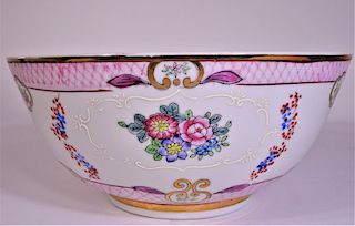 Large Antique Hand Painted Floral Motif Bowl