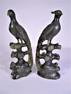 Chinese Carved Stone Male & Female Bird Figurines