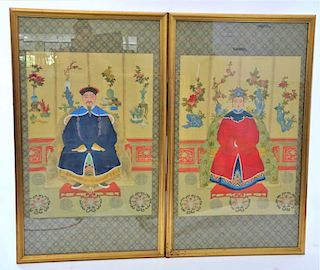 Pair of Chinese Emperor and Empress, Watercolor
