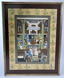 Persian Gouache on Silk with Figures