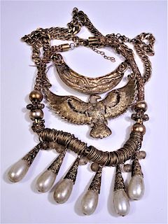 (3) Carved Golden Toned Necklaces