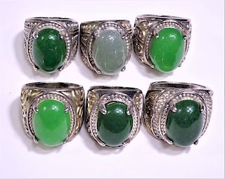 (6) Rings with Inset Green Stones