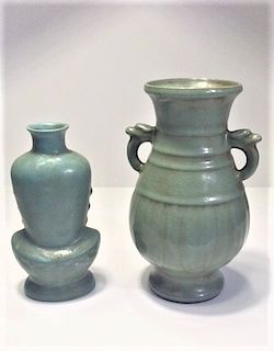 (2) Light Blue Porcelain Vases