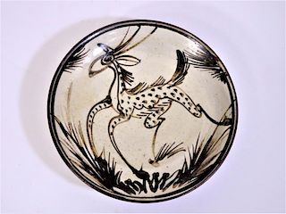 Brown Porcelain Dish with Deer