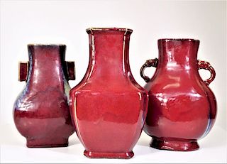 (3) Chinese Red Glazed Vases, Marked