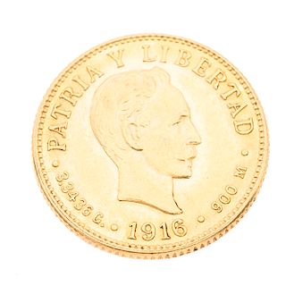Moneda en oro ley .900, Patria y Libertad. 1916 cuba. Peso: 3.4 g.