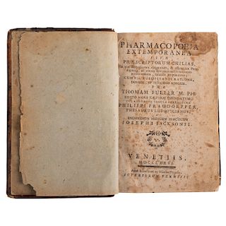 Cuatro obras en un volumen. Pharmacopoeja Extemporanea / Tabula Smaragdina / Thesaurus Ludovicianus / Enchiridion Medicum.