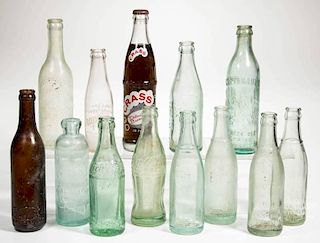 ASSORTED COCA-COLA, PEPSI-COLA, AND OTHER SODA BOTTLES, LOT OF 13