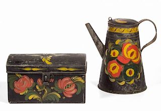 AMERICAN PAINT-DECORATED TOLE ARTICLES, LOT OF TWO