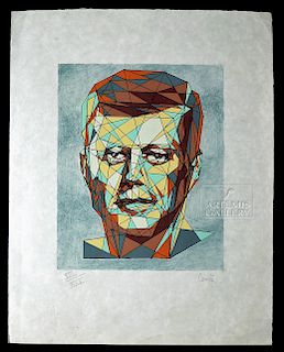 Cubist Color Lithograph of John F. Kennedy, 1960s