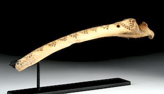 Paracas Bone Drug Spatula w/ Snake Motif & Bird Finial