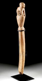 Nazca Wood Textile Tool with Monkey Finial