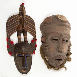 AFRICAN CARVED CEREMONIAL MASKS, LOT OF TWO
