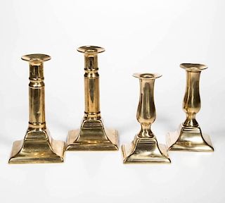 PAIR OF SIGNED GEORGE III BRASS CANDLESTICKS