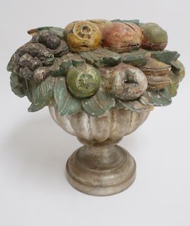 Polychromed and Carved Wooden Fruit in Urn
