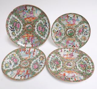 4 Chinese Rose Medallion Plates, Late 19th C