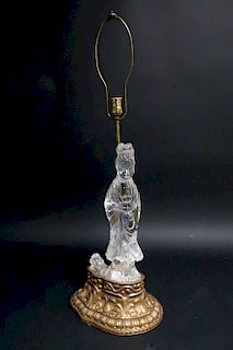 Chinese Rock Crystal Quan Yin Lamp