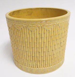 Chinese Yellow Glaze Brush Pot Bamboo Design
