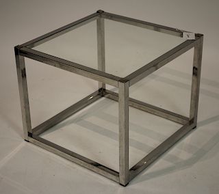 Chrome and Glass Square Side Table, 20th c.