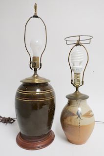 2 Stone Glazed Jars as Table Lamps - Roth