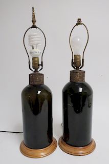 Pair of  Antique Glass Vessels as Table Lamps
