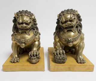 Pair of Chinese Gilt Bronze Guardian Lions