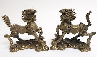 Chinese Pair Gilt Bronze Kylin With Coins