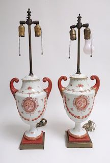Pair of Chinese Export Style Porcelain Lamps