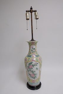 Chinese Famille Juane Porcelain Vase as Lamp