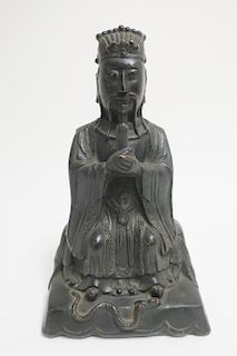 Chinese Metal Clad Figure Seated Immortal
