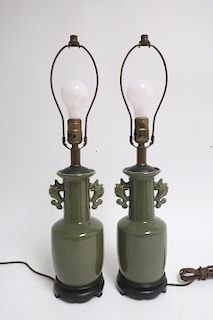 Pair of Chinese Style Tea Dirt Porcelain Lamps