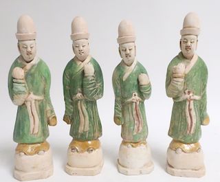 Set of 4 Chinese Parcel Glazed Pottery Attendants
