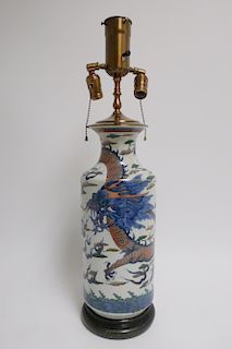 Chinese Famille Verte Porcelain Vase as Lamp