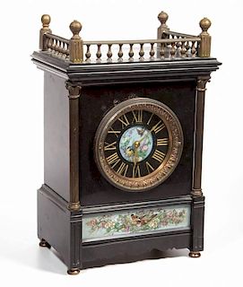 FRENCH MARBLE AND CAST-METAL MANTLE CLOCK