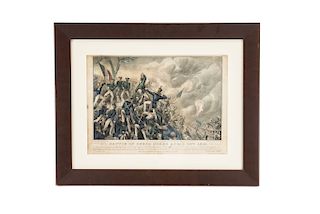 Currier, N. Battle of Cerro Gordo April 18th 1847. New York, 1847. Litografía coloreada, 21 x 32 cm. (imagen). Enmarcada.