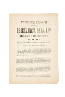 Echeverria, Pascacio. Necesidad de la Observancia de la Ley de 20 de Abril del Año Presente... Querétaro, febrero 27 de 1847. 4 p.