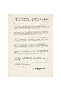 Gómez Farías, Valentín - Romero, Vicente. Bando sobre Autorización de Un Millón de Pesos para los Gastos de la Guerra. México, 1847.
