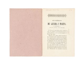 Peña y Peña, Manuel de la. Circular sobre la Deplorable Situación y Reorganización del Ejpercito. Querétaro, noviembre 5 de 1847.