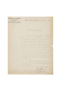 Almonte, José Nepomuceno. Carta Dirigida por Almonte como Presidente de la Regencia, a Achille Bazaine. Mexico, 1863. Firma.