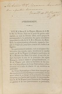 Documents Relatifs a la Protection des Sujets Étrangers Residant au Mexique apres le Départ de S.E.M. le Baron de Wagner... Mex.,  1864