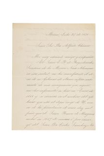 Mariscal, Ignacio. Carta Dirigida a Alfredo Chavero sobre Fondos Pertenecientes a Maximiliano I de México. México, 1871. Firma.